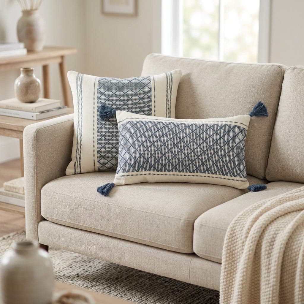 Coussin tissé losanges bleu